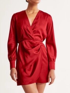 Deep Red Satin Wrap Dress